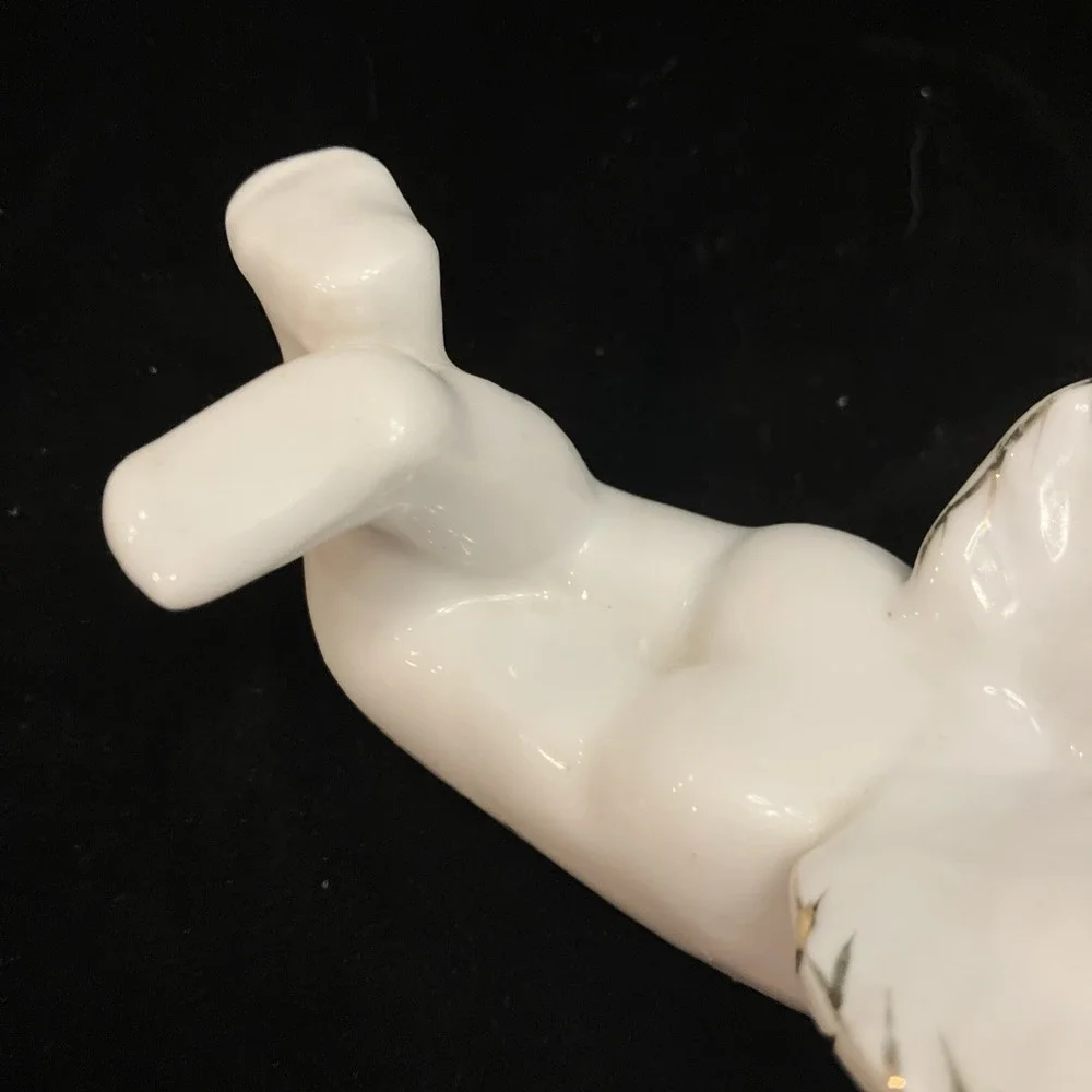 Vintage Milk White Ceramic Cherub Angel Figurine Gold Gilt Wings Precious Pose